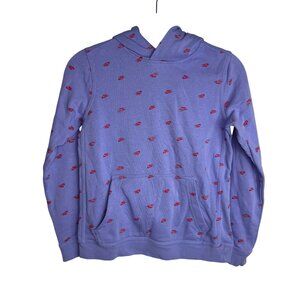 Nike‎ Youth Size Large Purple Hoodie With Red Logo Print & Front Kangaroo Pocket